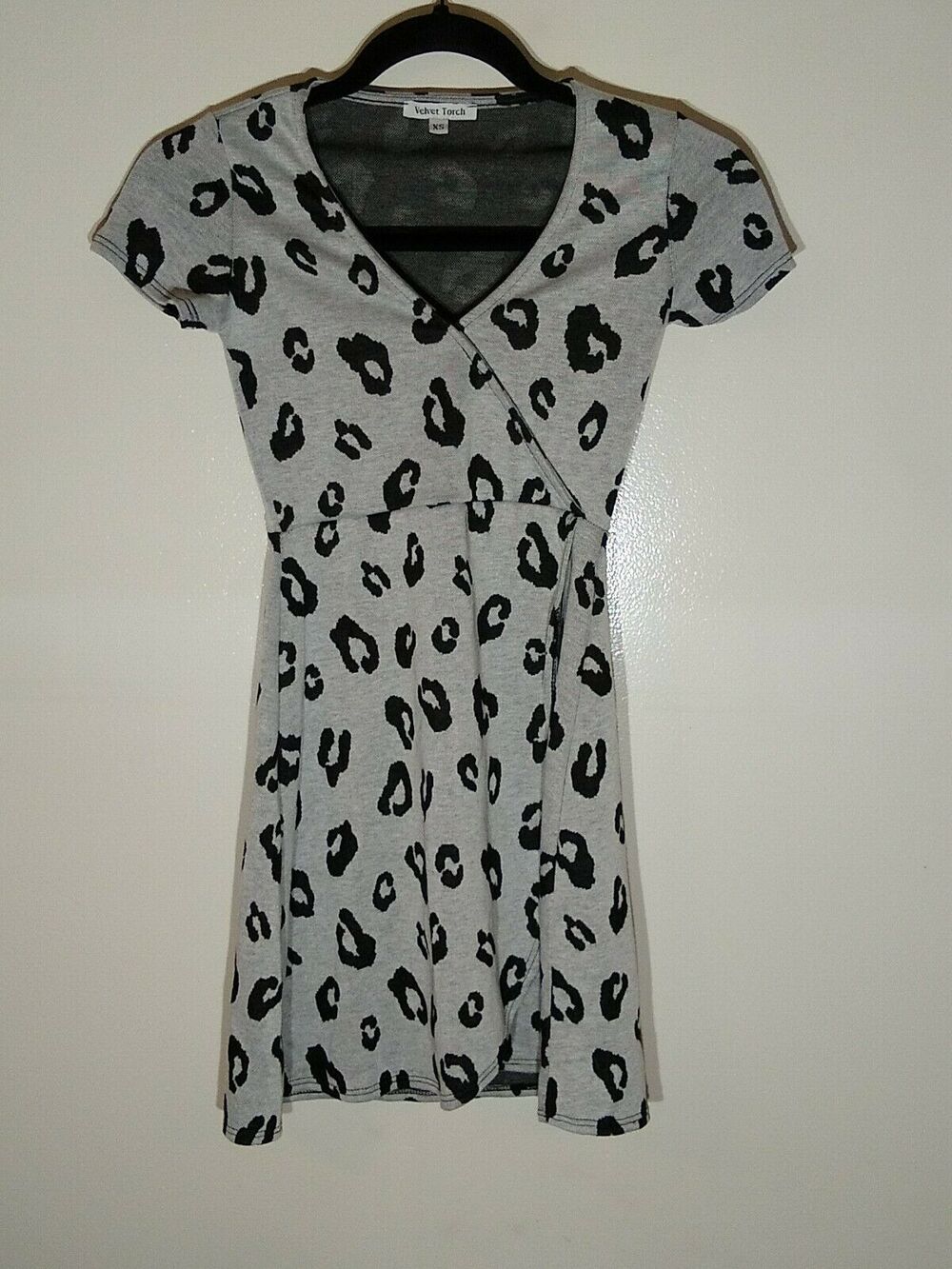 Velvet Torch Dress Gray Black Animal Cheetah Print Faux Wrap Nordstrom SizeXS